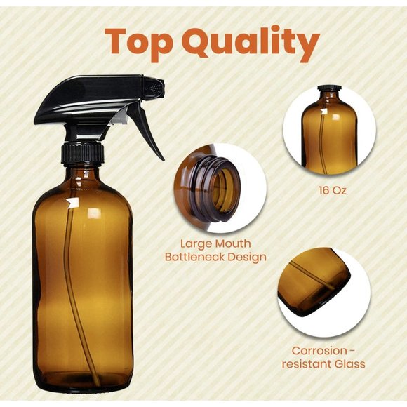 4PK Spray Bottles 16oz Amber Glass Squirt Bottles For All Cleaning Solutions - Picture 3 of 5